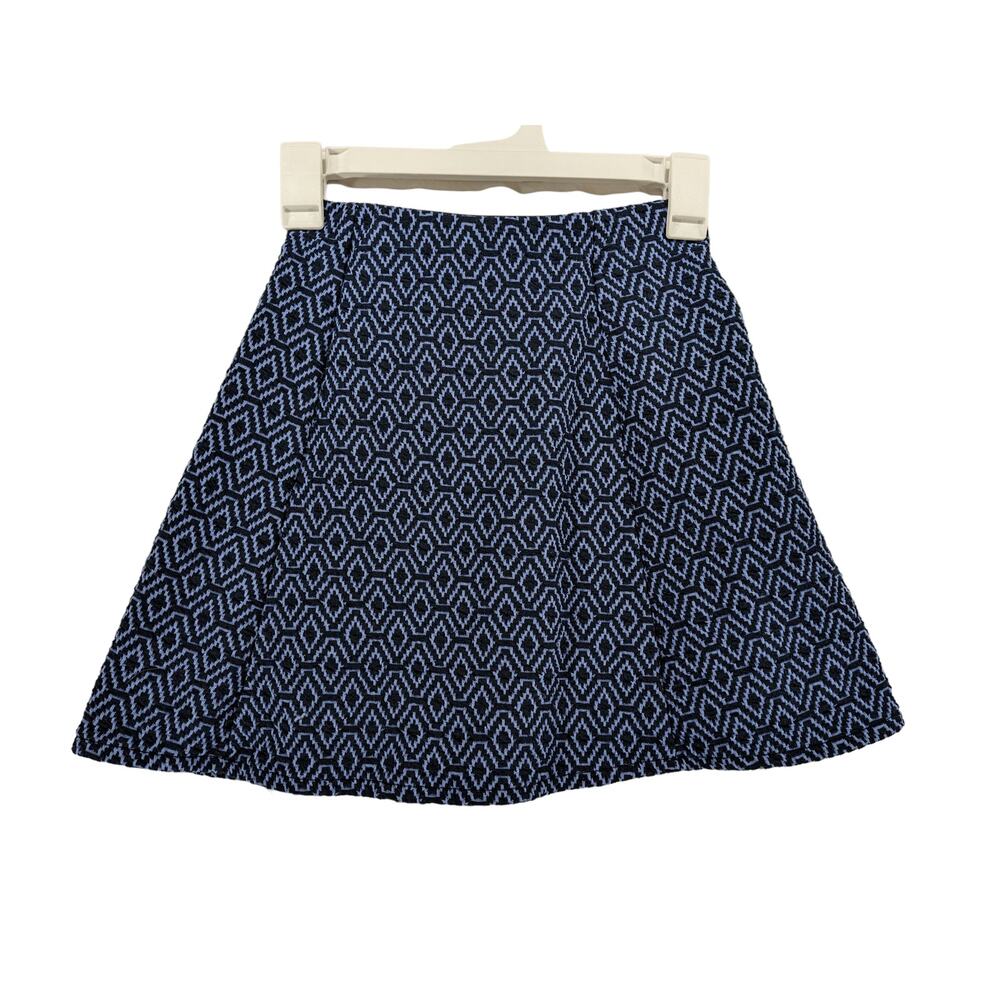 Zara Trafaluc Short ALine Skirt Small Navy Geometric Pleated Micro Mini Flowy‎